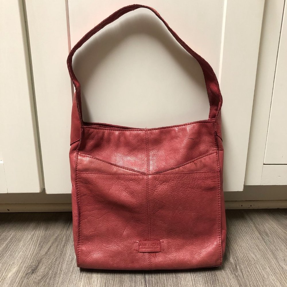 Vintage American Leather Company Shoulder Purse Red Rose Pink Hobo Bag Handbag